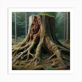 Tree Stump In The Forest Art Print