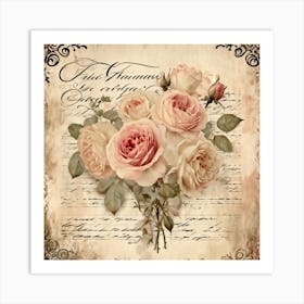 Bouquet Of Vintage Roses Illustration For Romantic Invitation Cards And Love Letters Detailed Sepi (5) Art Print