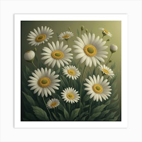 Daisy Blooms In Green Square 1 Art Print