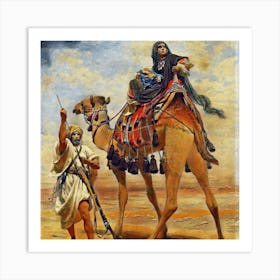 Camel And A Woman Art Print