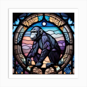 Monkey chimpanzee stained glass soothing pastels Art Print