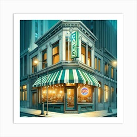 Corner Cafe At Night Kitchen Restaurant  Art Print