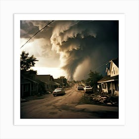 A Powerful Tornado Swirls Through The Heart Of A Small Town Its Fierce Winds Ripping Roofs From Houses Art Print