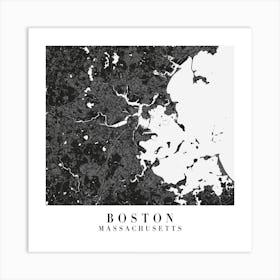 Boston Massachusetts Minimal Black Mono Street Map  Square Art Print