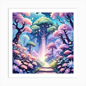 A Fantasy Forest With Twinkling Stars In Pastel Tone Square Composition 85 Art Print
