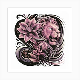 Lion And Flower 1 Art Print