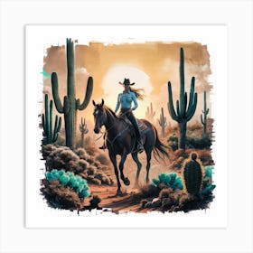 Cowgirl Riding Horse 8 Art Print