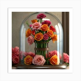 Roses In A Glass Dome Art Print