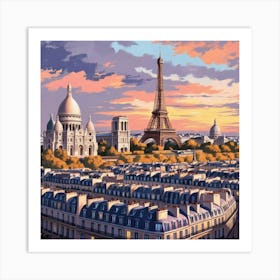 Paris At Colourful Sunset Art Print