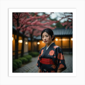 Asian Woman In Kimono Art Print