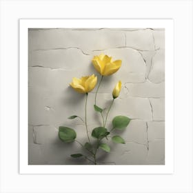 Yellow Roses On A Wall Art Print