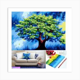 Trees with blue leaves Art Print