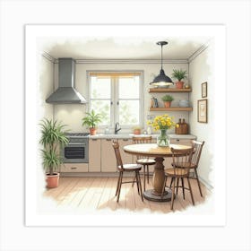 Elegant Kitchen Watercolor, Soft, Inviting Ambiance 1 Art Print