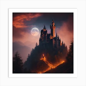 Dracula's Castle At Night Art Print