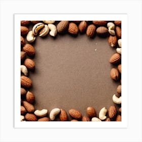 Nut Frame On Brown Background Art Print