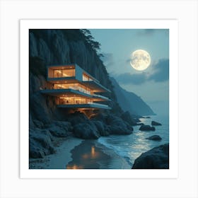 House On The Beach At Night 1 Art Print