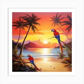 Parrots On The Beach Art Print