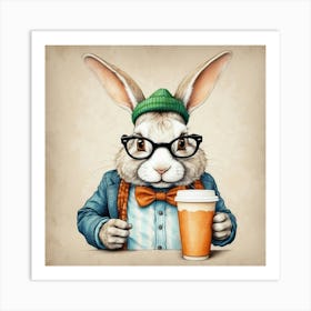 Rabbit With Cup Of Coffee Art Print