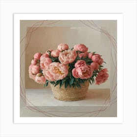 Pink Peonies In A Basket 1 Art Print