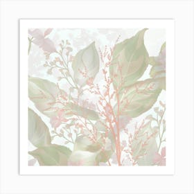 A Delicate Pastel Illustration Of Leaves And Del (1) Art Print