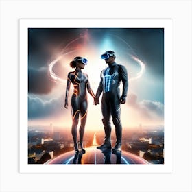 Couple In A Futuristic Setting Art Print