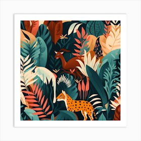 Seamless Pattern With Animals In The Jungle Art Print