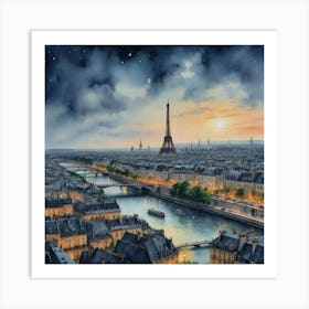 Eiffel Tower's Embrace Paris At Night Art Print