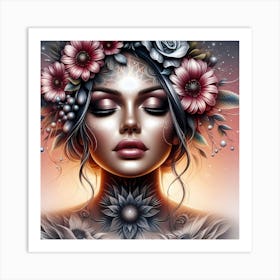 Ethereal Woman With Flowers Art Print