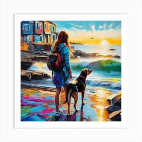 Girl And Her Dog Art Print