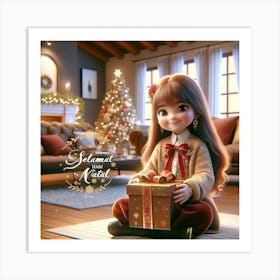 Girl With Gift Art Print