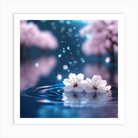 Pale Pink Cherry Blossoms on the Lake Art Print