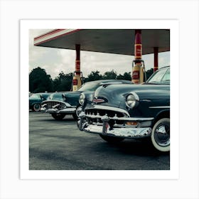 Classic Cars At Gas Station Art Print