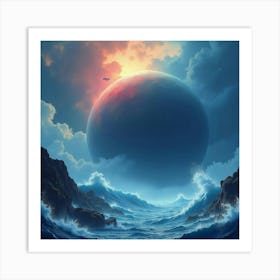 Titan Amidst A Vibrant Watercolor Stormy Sea 1 Art Print