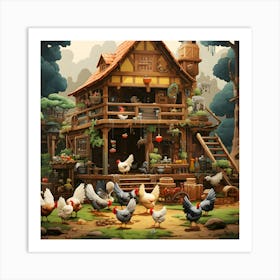 Chickens In The House Art Print
