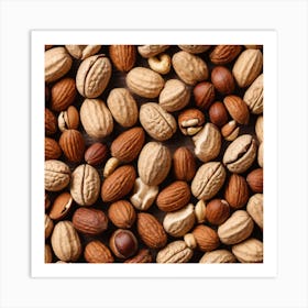 Many Nuts On Wooden Background 2 Art Print