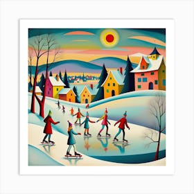 winter landscape illustration, AI Art Print