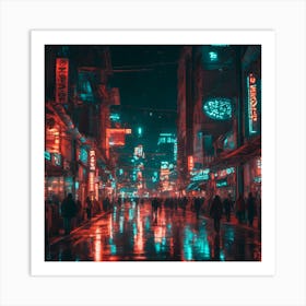 Neon City At Night 1 Art Print