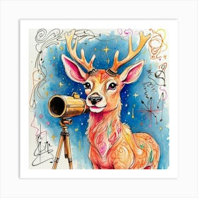 Deer With Telescope 1 Art Print