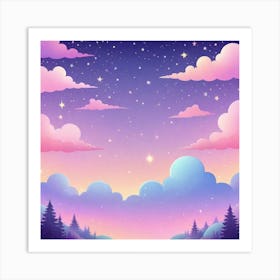 Sky With Twinkling Stars In Pastel Colors Square Composition 141 Art Print