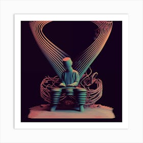 Wire Art, Futuristic, Man sitting in contemplation. Art Print Art Print