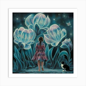 Midnight Blossoms A Surreal Painting Of Luminescent Flowers And Enchantment (2) Art Print