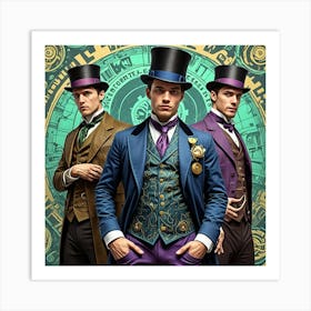 Steampunk Gentlemen Cubism Style Art Print