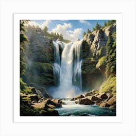 Natures Majesty A Hyperrealistic Close Up Of A Cascading Waterfall Capturing The Power 1 Art Print