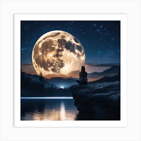 0 A Beautiful Girl Watching The Night Sky Sitting On Esrgan V1 X2plus 1 Art Print