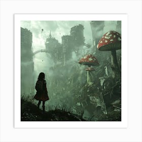 Girl In A Mushroom City Art Print