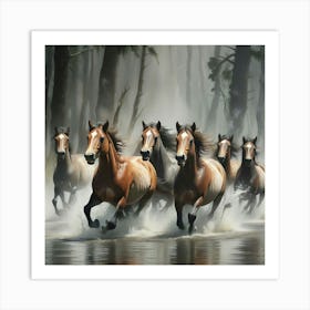 Horses Running In The Water 5 Art Print