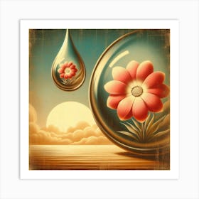 Water Drop With Flower Art Print