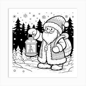 Santa Claus With Lantern In The Forest Art Print