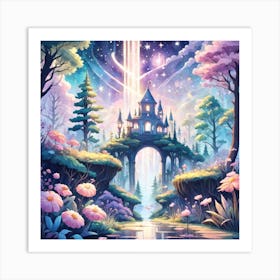 A Fantasy Forest With Twinkling Stars In Pastel Tone Square Composition 316 Art Print