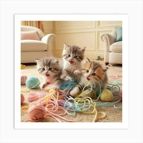 Adorable kittens playing together in a cozy room 1 Art Print